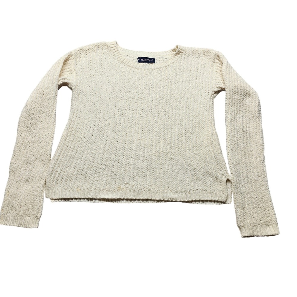 Aeropostale Womens Chenille Pullover Sweater Cream White Ribbed Knit Sz Small p.